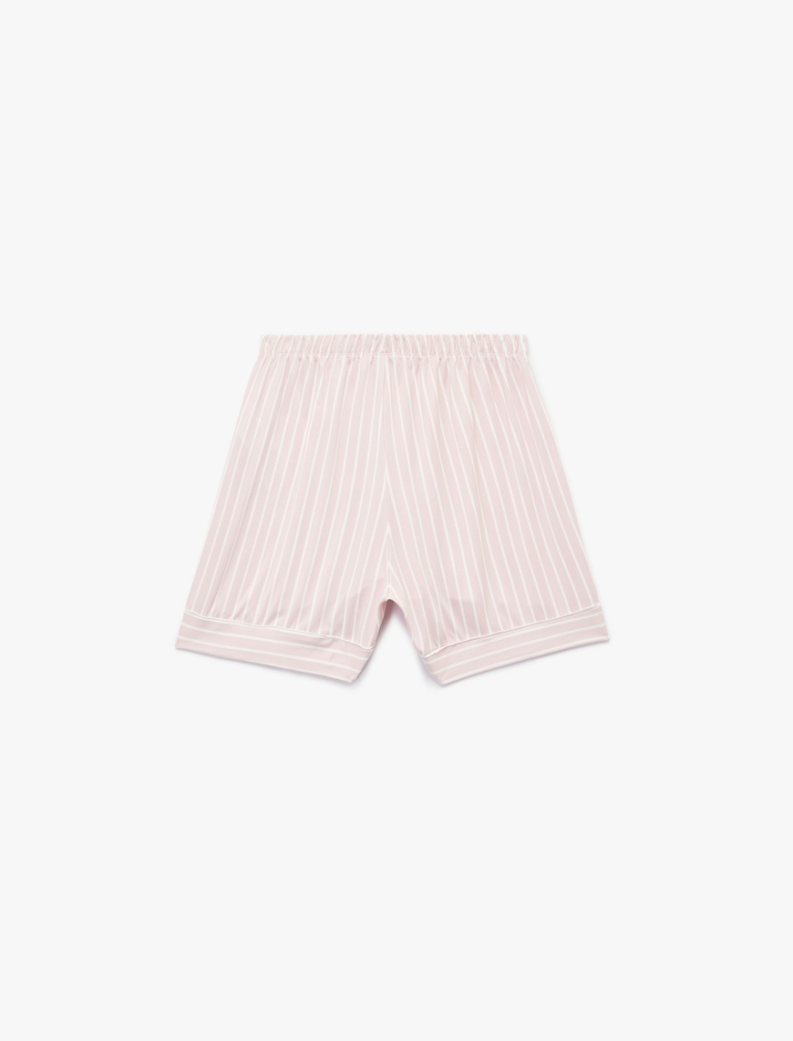   Beli Bağcıklı Çizgili Rahat Kalıp Şort Pijama Altı