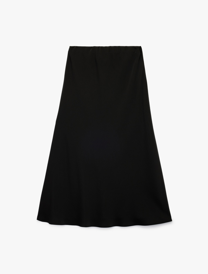  Midi Boy Çan Kesim Saten Kloş Etek