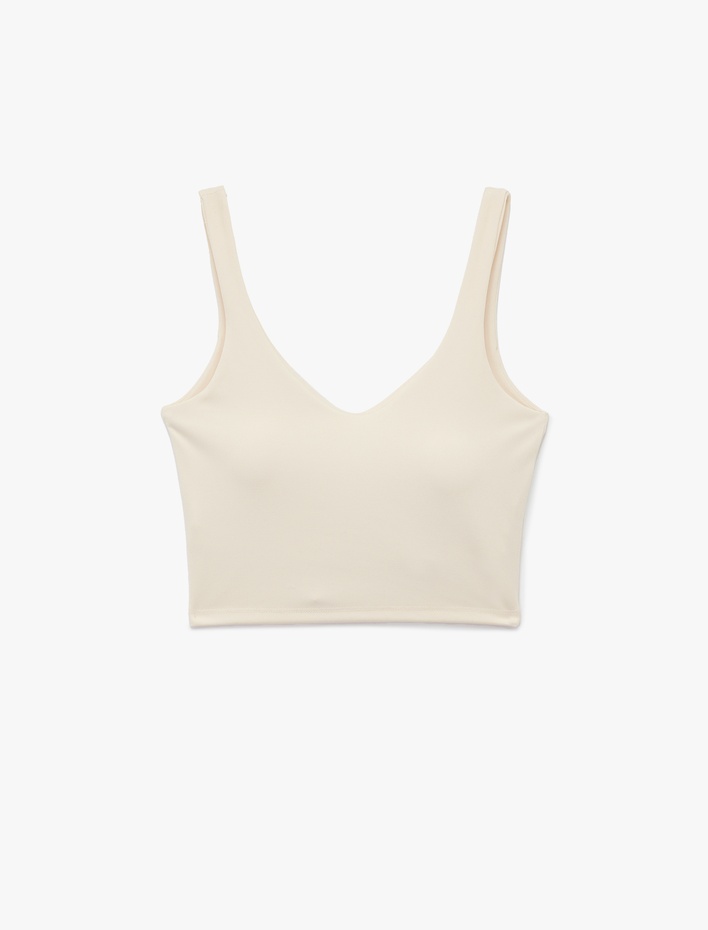  V Yaka Slim Fit Kaplı Sporcu Sütyeni