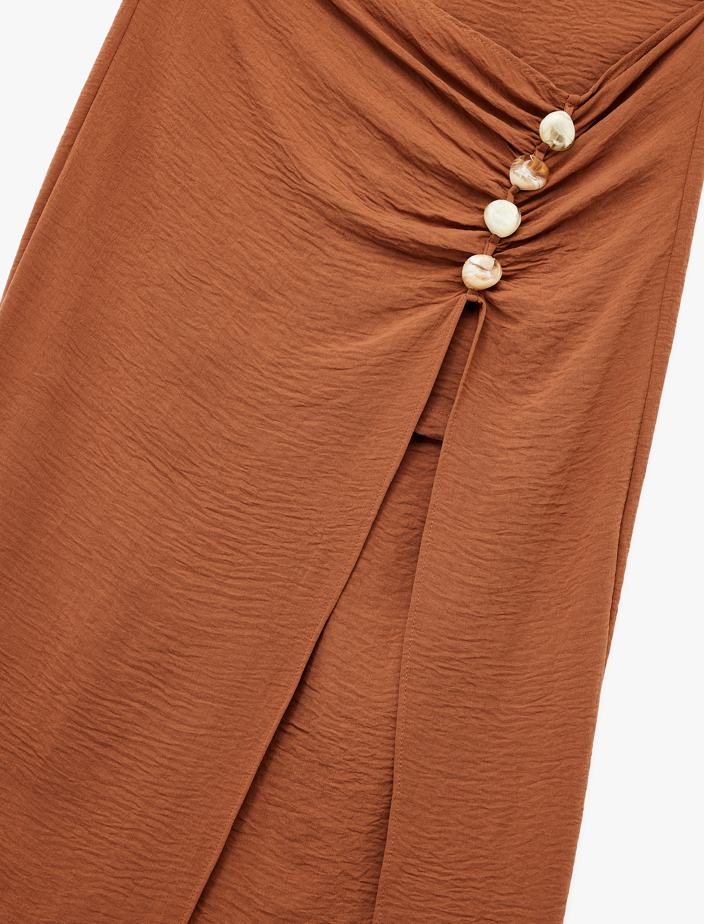   Aerobin Kumaş Drape Detaylı Taşlı Yırtmaçlı Midi Etek