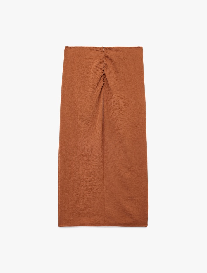  Aerobin Kumaş Drape Detaylı Taşlı Yırtmaçlı Midi Etek