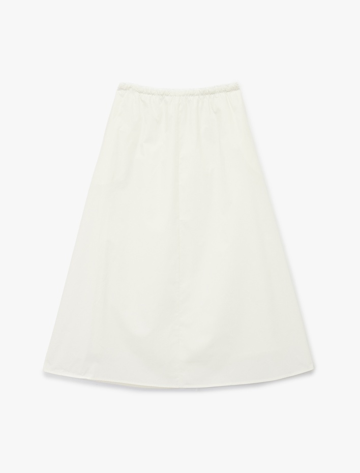  Pamuklu Astarlı Rahat Kalıp Yüksek Bel Poplin Kloş Etek