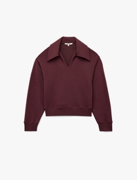 Regular Fit Üç İplik Uzun Kollu Polo Yaka Sweatshirt