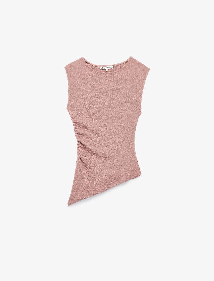   Slim Fit Asimetrik Bisiklet Yaka Bürümcük Kolsuz Tişört