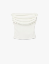 Krep Kumaş Slim Fit Drape Detaylı Straplez Bluz