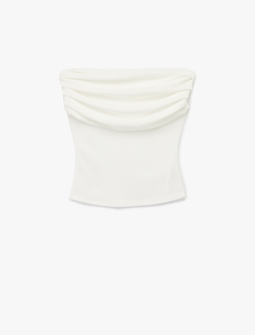   Krep Kumaş Slim Fit Drape Detaylı Straplez Bluz