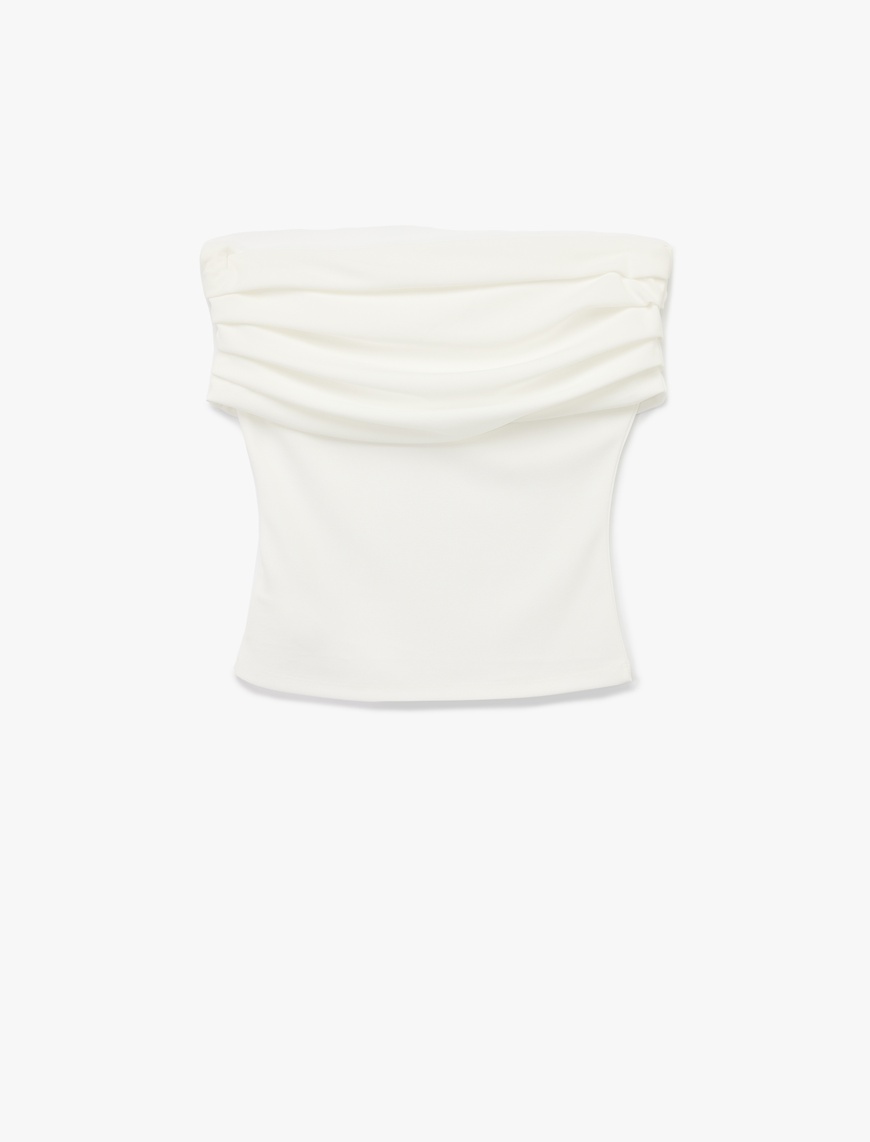   Krep Kumaş Slim Fit Drape Detaylı Straplez Bluz
