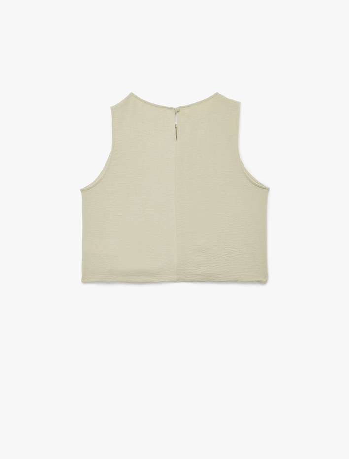  Önden Bağlamalı Fiyonklu Bisiklet Yaka Kolsuz Basic Bluz