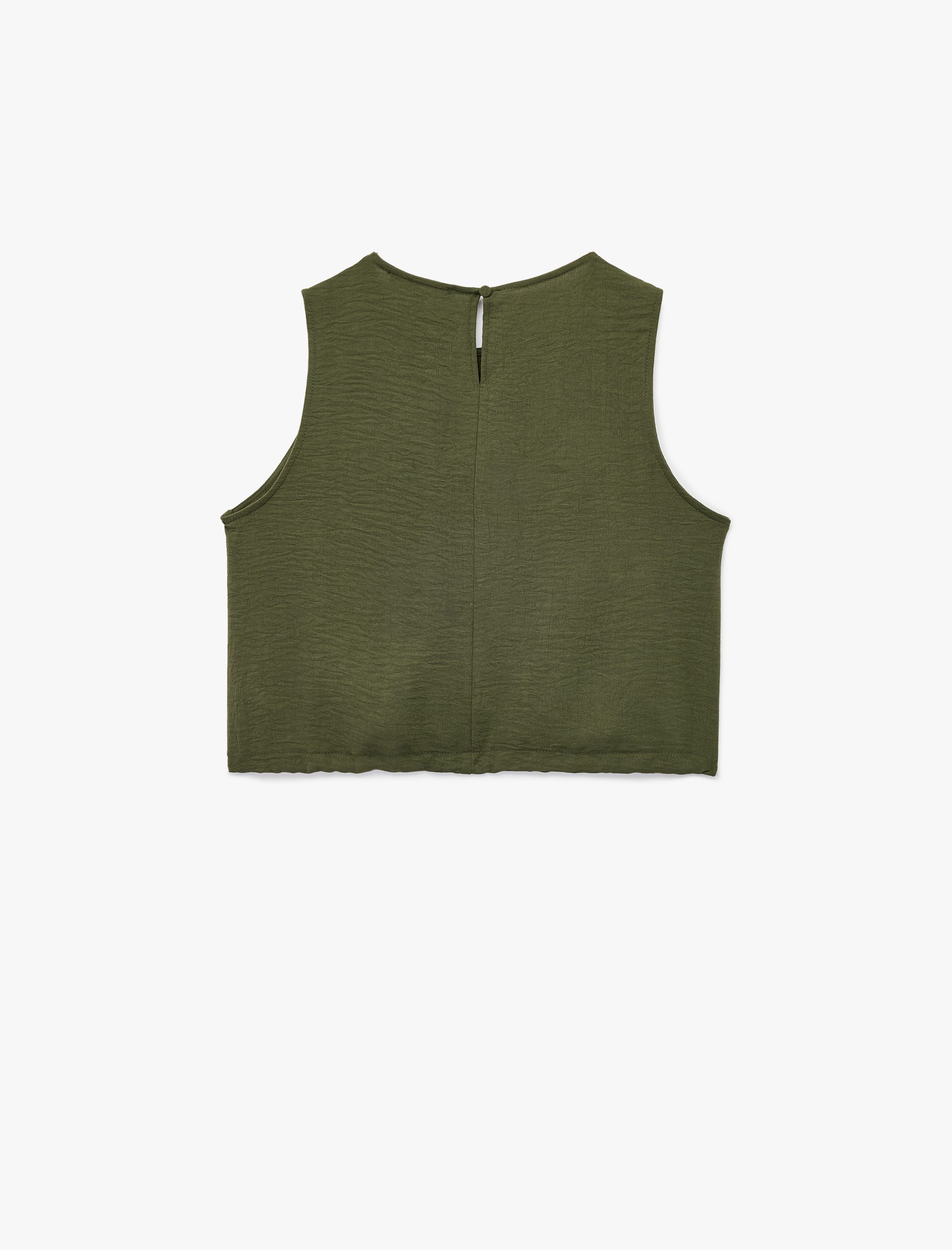   Önden Bağlamalı Fiyonklu Bisiklet Yaka Kolsuz Basic Bluz