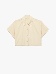 Regular Fit Kısa Kollu Çizgili Crop Poplin Gömlek