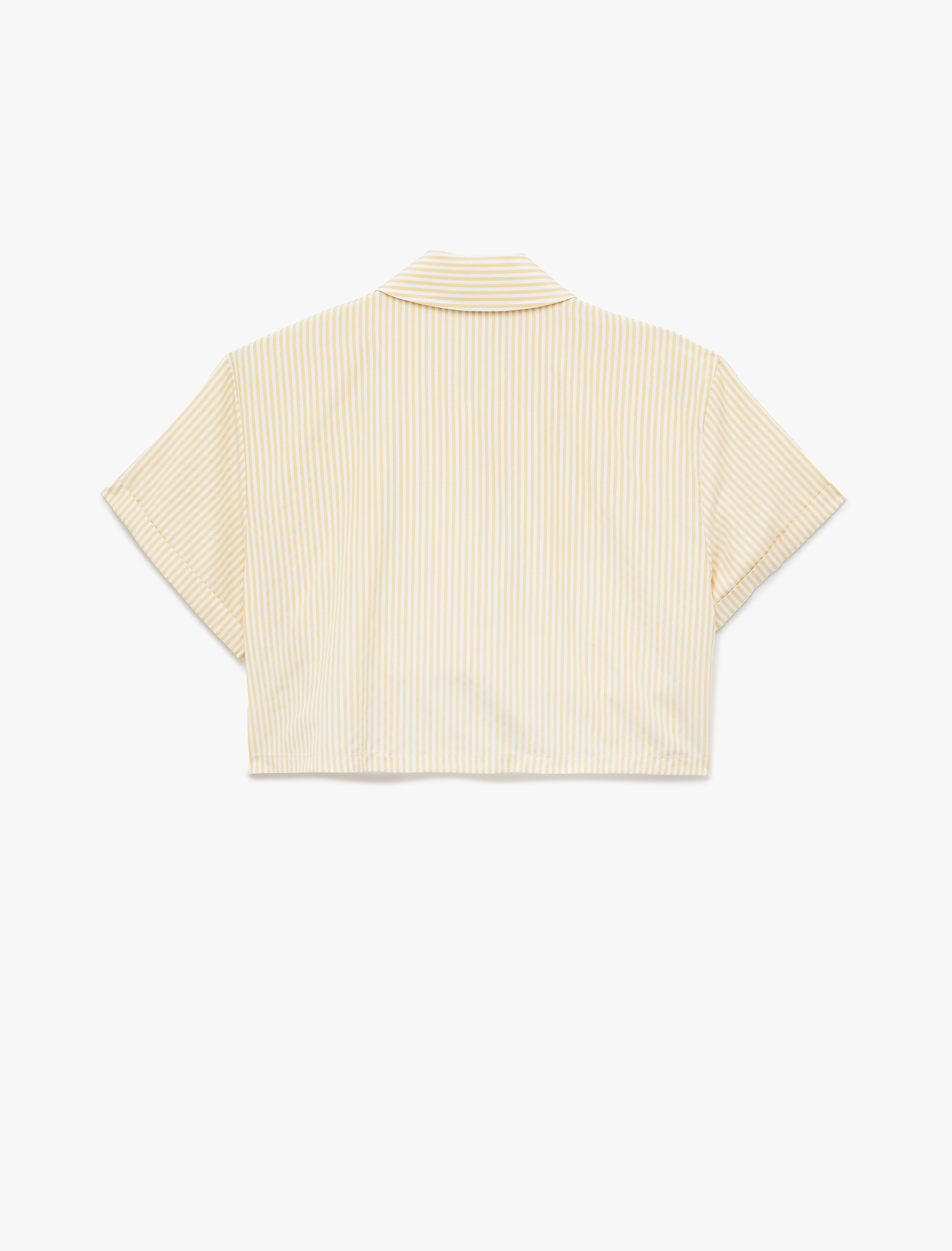   Regular Fit Kısa Kollu Çizgili Crop Poplin Gömlek