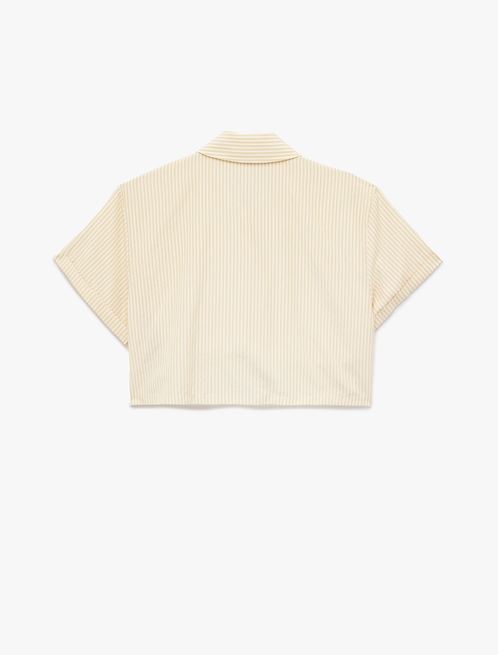  Regular Fit Kısa Kollu Çizgili Crop Poplin Gömlek