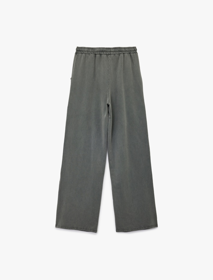  Üç İplik Pamuklu Bağlama Detaylı Cepli Geniş Paça Eşofman Altı