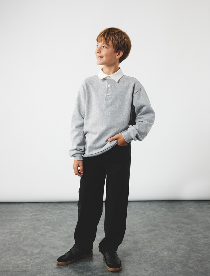 Erkek Çocuk Cep Detaylı Rahat Kesim Pamuklu Denim Pantolon