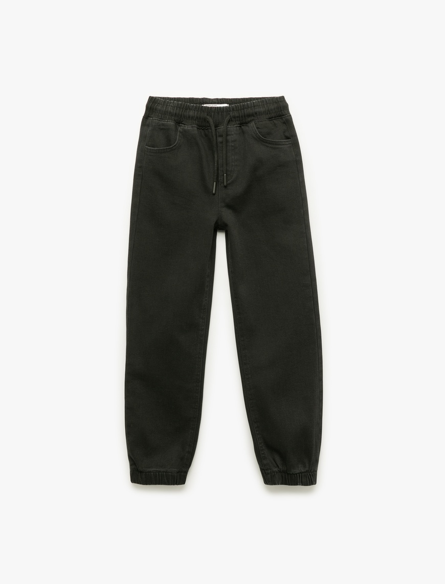  Erkek Çocuk Pamuklu Beli Bağcıklı Jogger Denim Pantolon