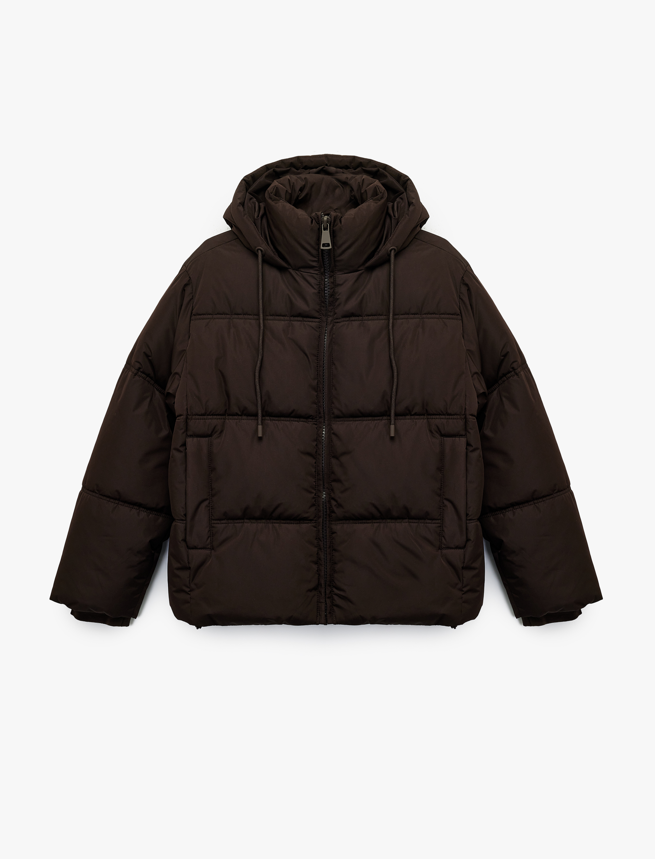   Uzun Kollu Cepli Fermuarlı Su İtici Kapüşonlu Anorak Şişme Mont