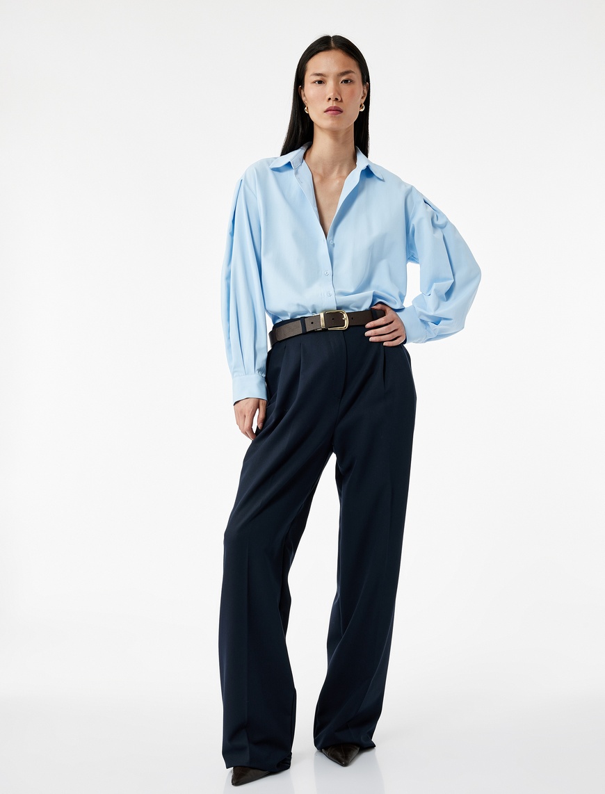   Regular Fit Pile Detaylı Uzun Kollu Poplin Gömlek