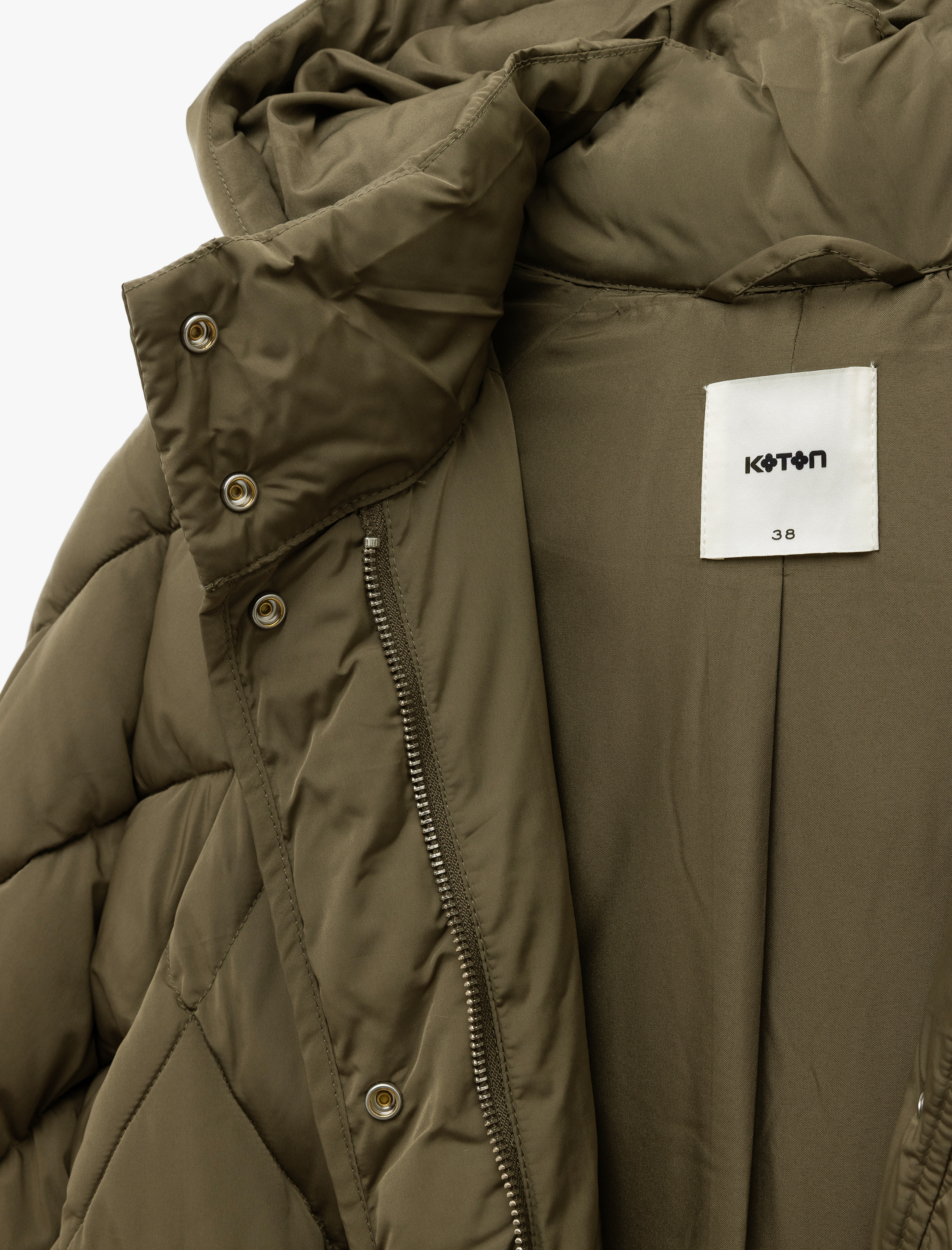   Beli Bağcıklı Uzun Kollu Cepli Su İtici Kapüşonlu Kapitone Şişme Mont