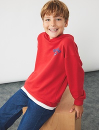 Pamuklu Uzun Kollu Baskılı Kapşonlu Sweatshirt