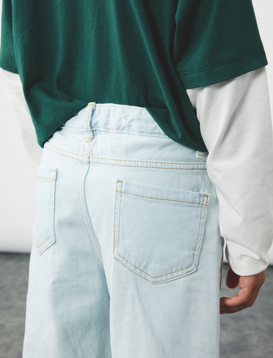  Erkek Çocuk Pamuklu Cep Detaylı Relax Fit Denim Pantolon