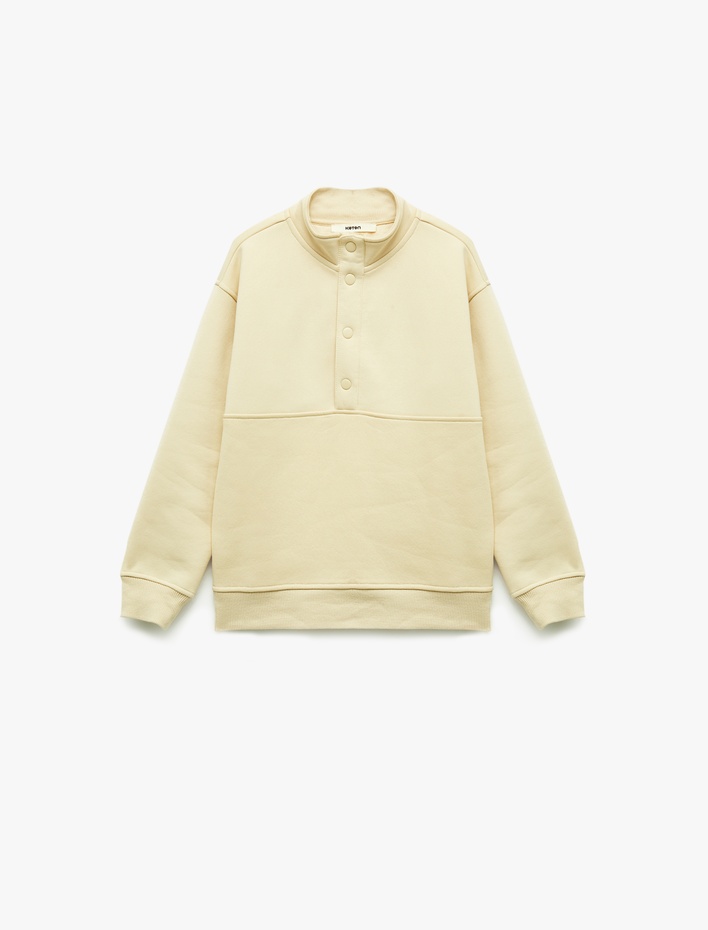 Erkek Çocuk Şardonlu Uzun Kollu Çıtçıt Detaylı Dik Yaka Sweatshirt