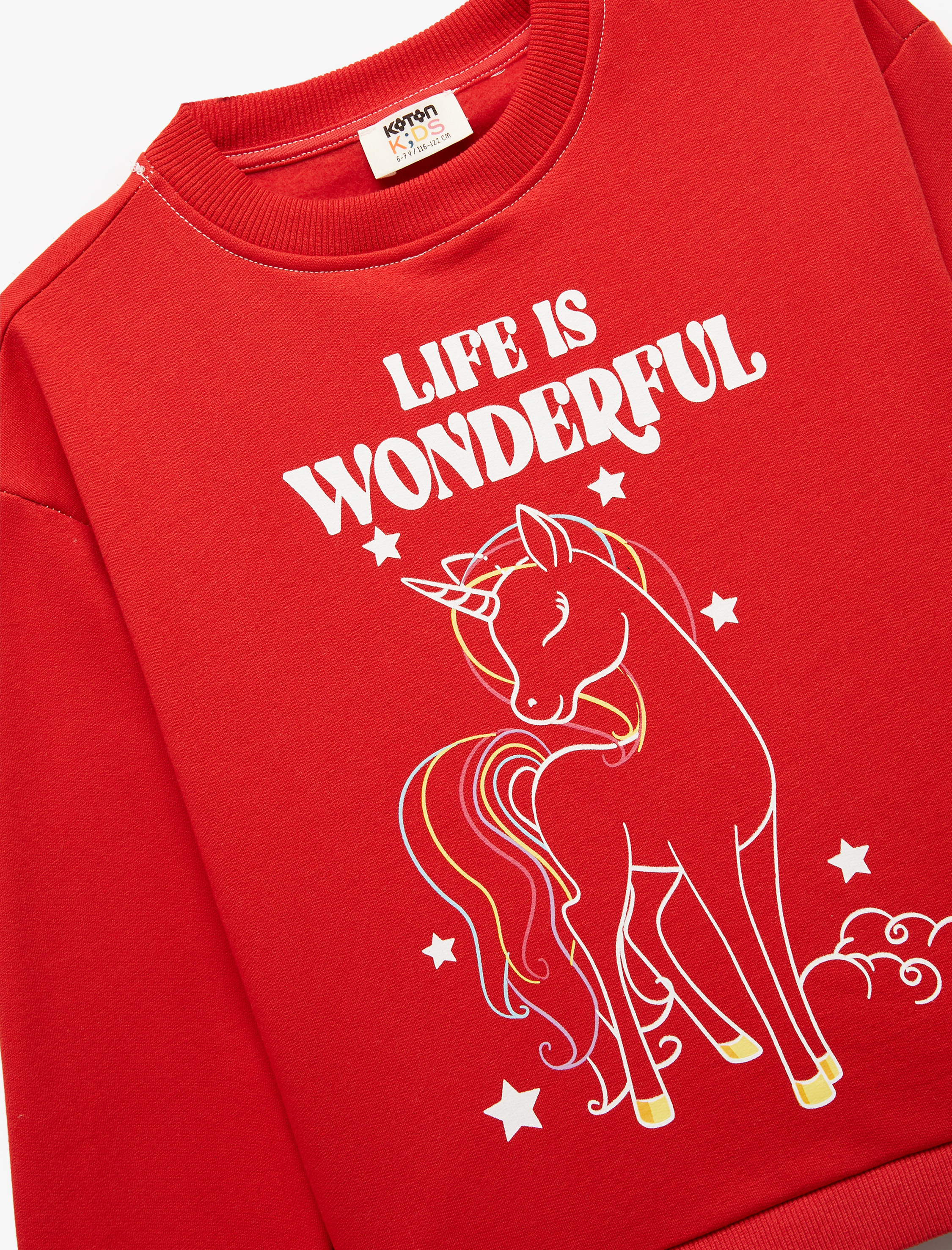  Kız Çocuk Şardonlu Uzun Kollu Bisiklet Yaka Pamuklu Unicorn Baskılı Sweatshirt