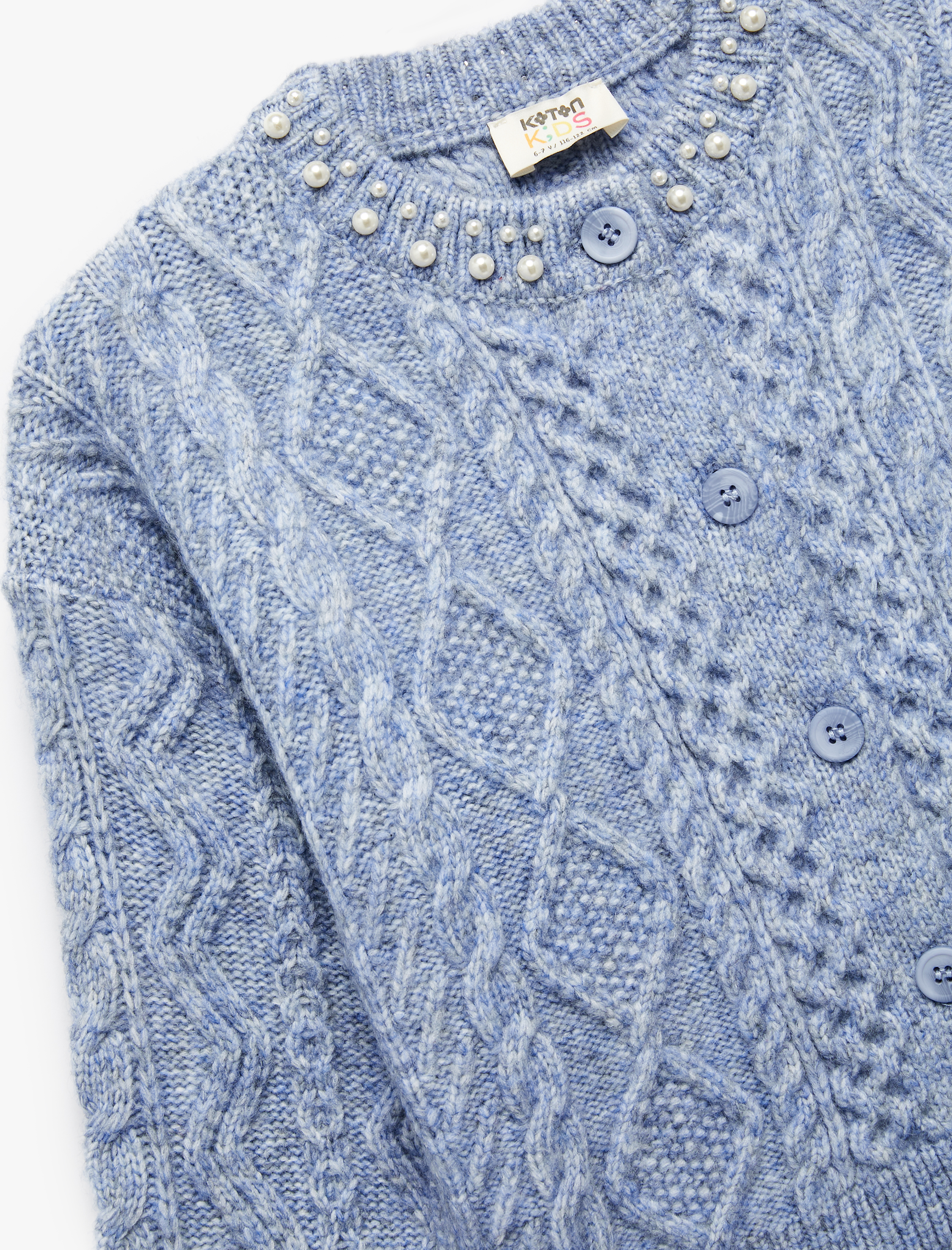  Kız Çocuk Uzun Kollu Bisiklet Yaka Taş Detaylı Triko Hırka