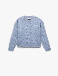 Uzun Kollu Bisiklet Yaka Taş Detaylı Triko Hırka