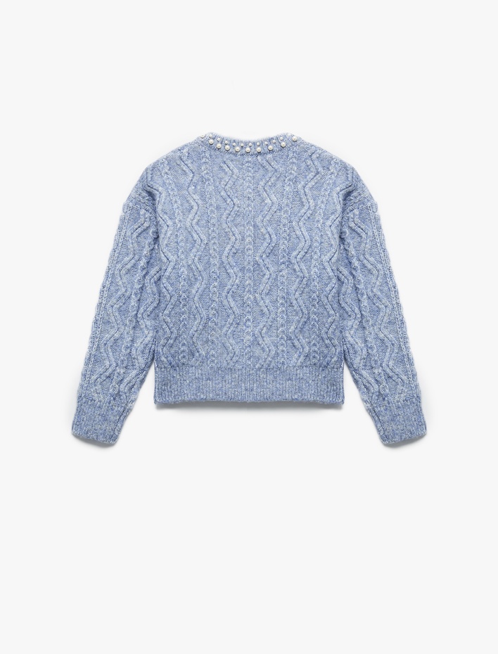 Kız Çocuk Uzun Kollu Bisiklet Yaka Taş Detaylı Triko Hırka