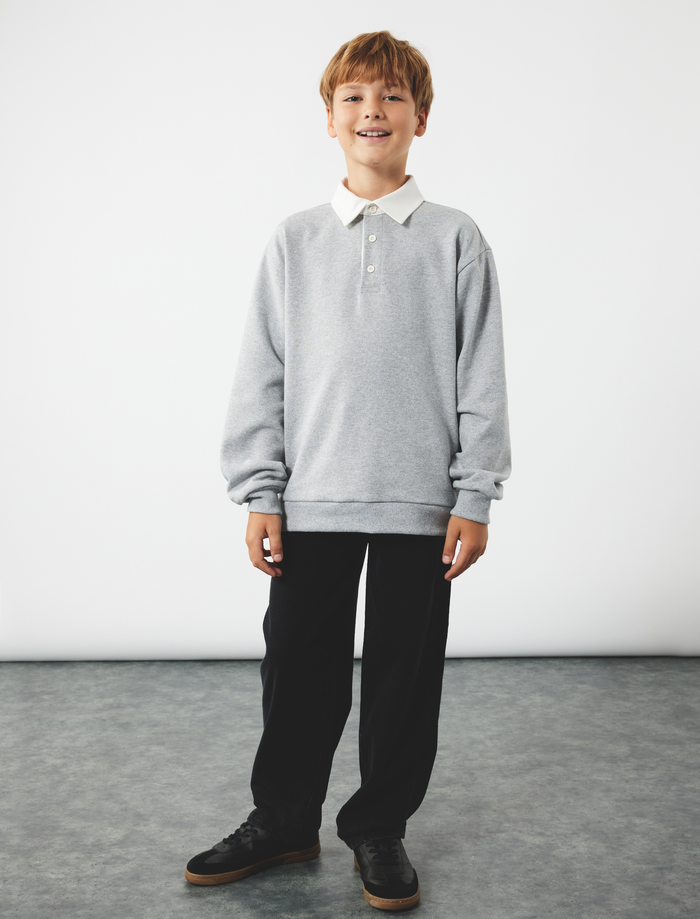  Erkek Çocuk Şardonlu Uzun Kollu Düğmeli Gömlek Yaka Sweatshirt