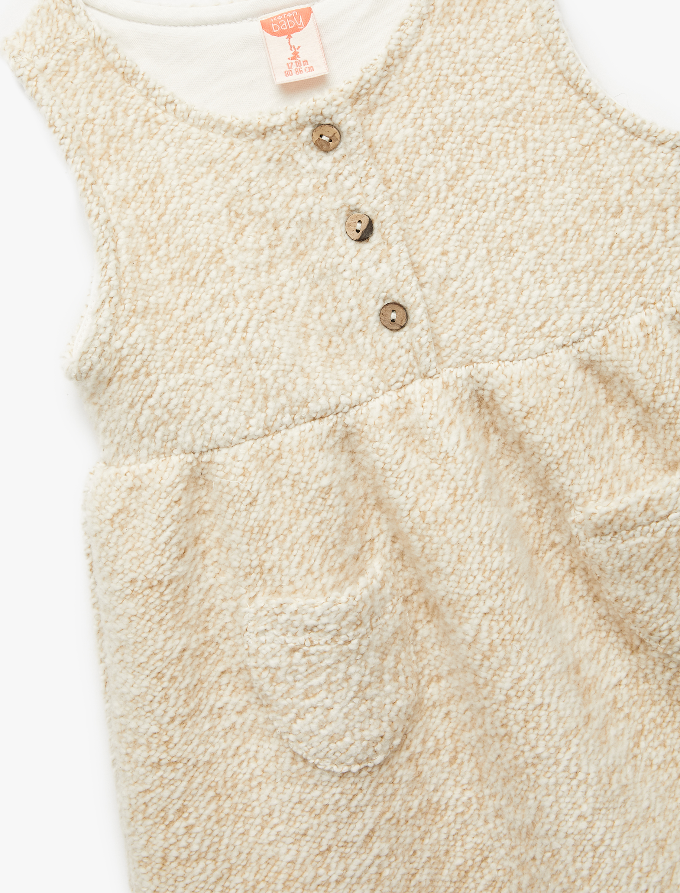  Kız Bebek Düğmeli Cep Detaylı Bisiklet Yaka Kolsuz Jile Elbise