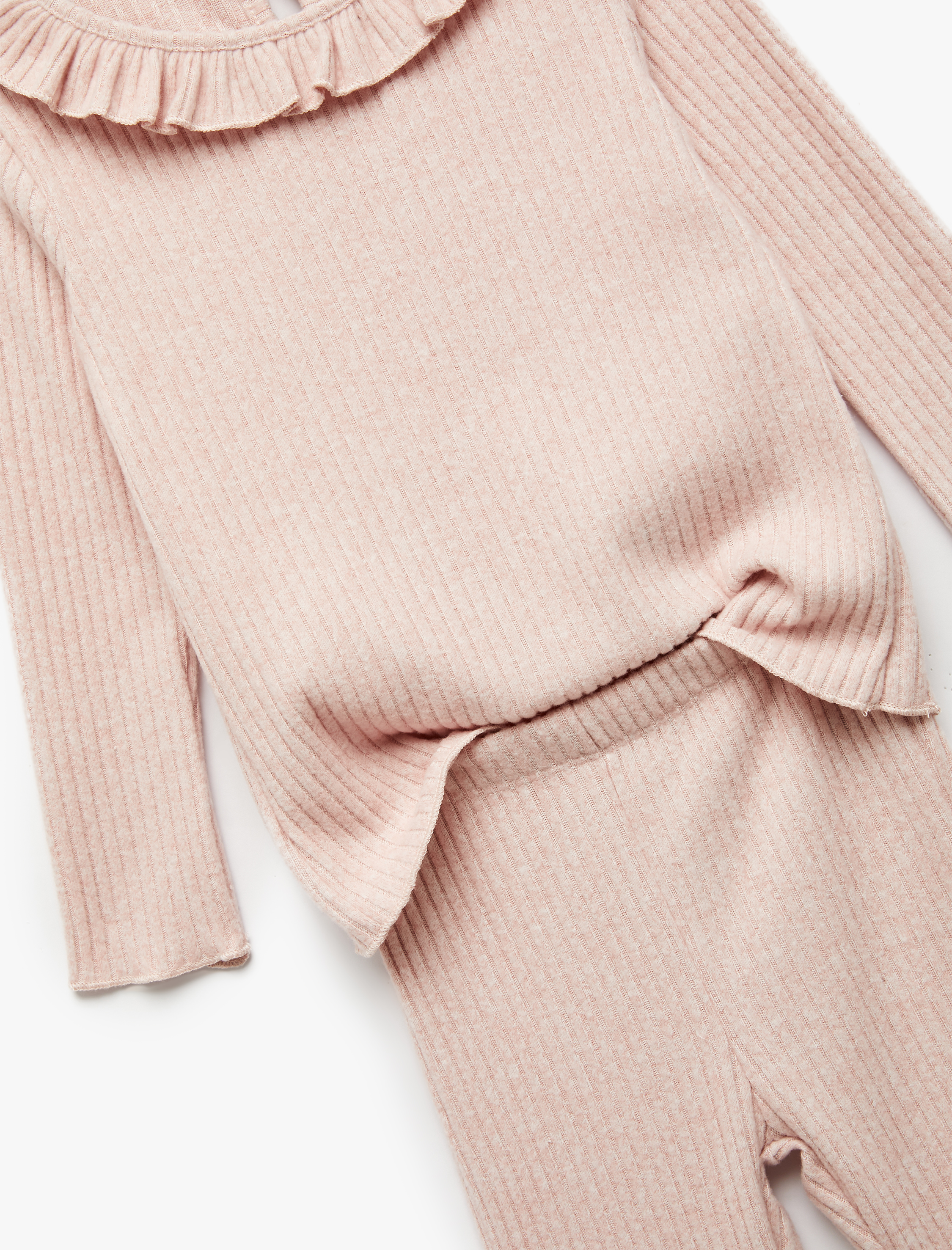  Kız Bebek Uzun Kollu Bisiklet Yaka Fırfır Detaylı 2'li Kaşkorse Alt Üst Takım