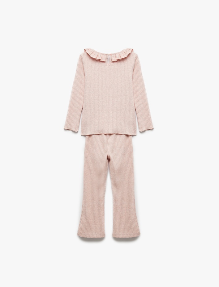 Kız Bebek Uzun Kollu Bisiklet Yaka Fırfır Detaylı 2'li Kaşkorse Alt Üst Takım