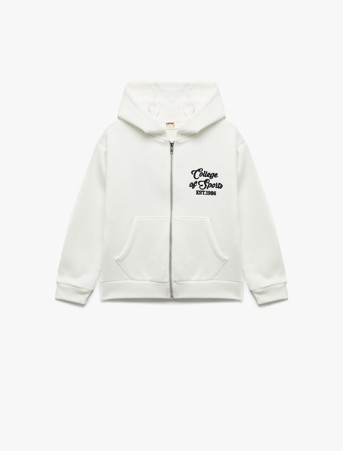 Kız Çocuk Şardonlu Uzun Kollu Kapşonlu Fermuarlı Sweatshirt