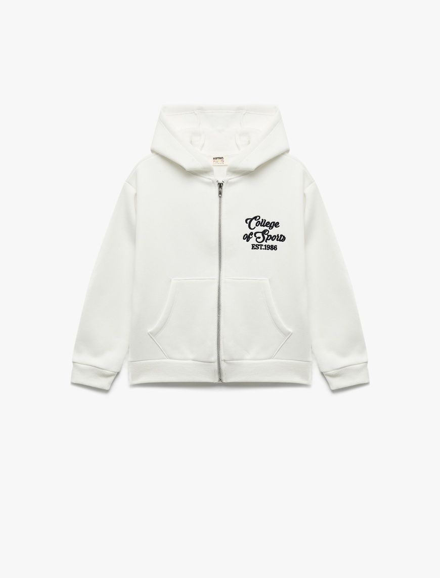  Kız Çocuk Şardonlu Uzun Kollu Kapşonlu Fermuarlı Sweatshirt
