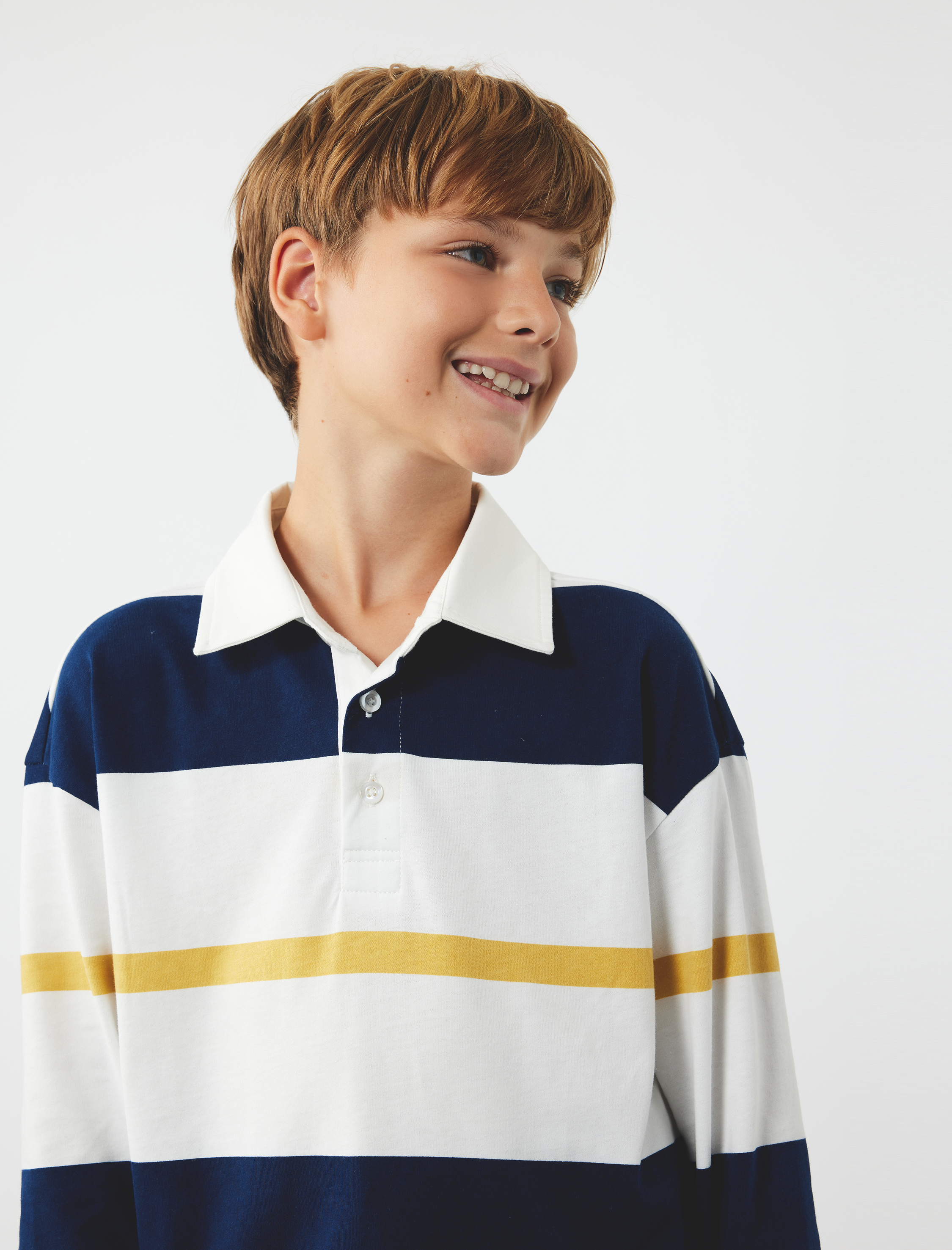  Erkek Çocuk Pamuklu Uzun Kollu Polo Yaka Çizgili Tişört