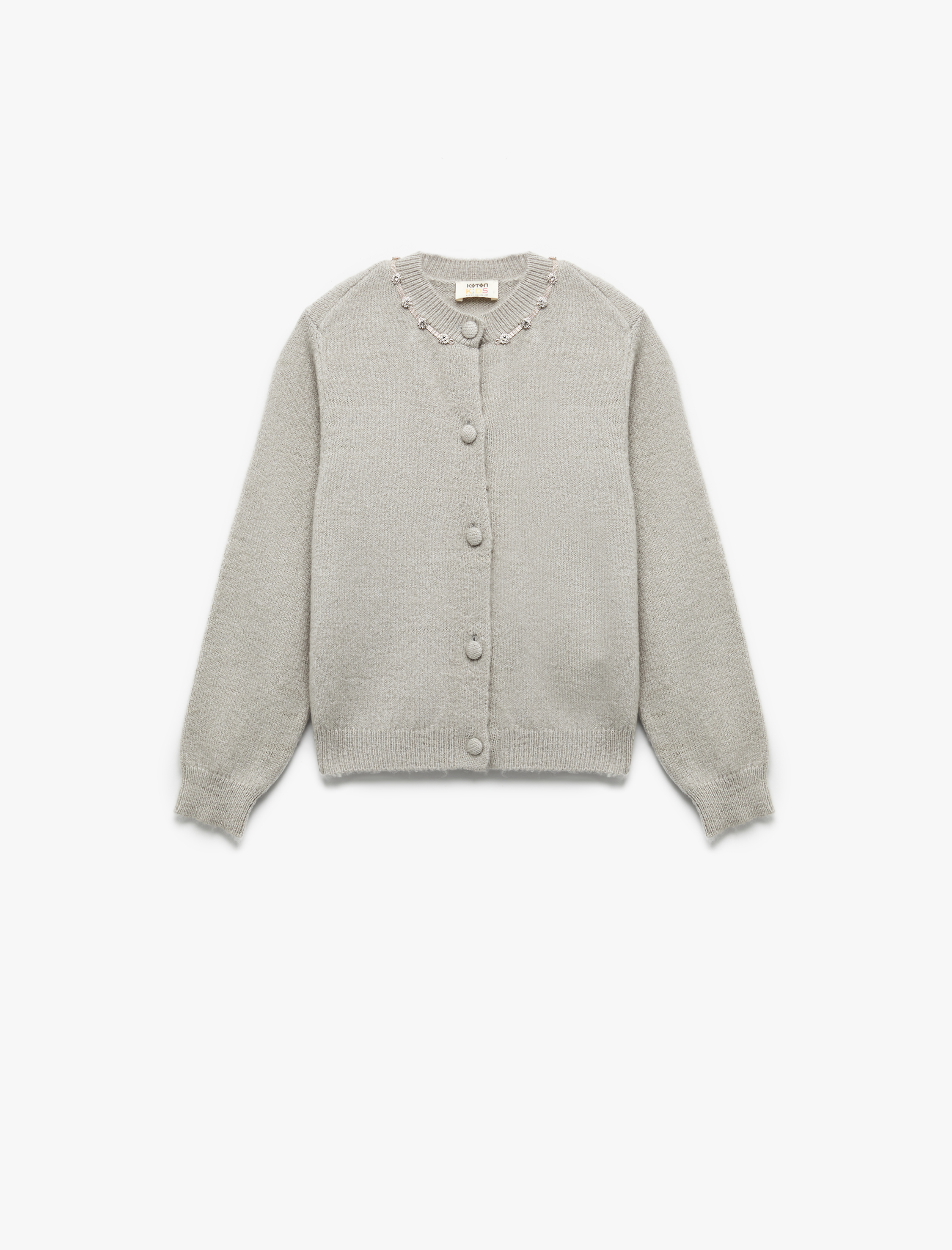  Kız Çocuk Uzun Kollu Düğme Detaylı Bisiklet Yaka Triko Hırka