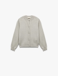 Uzun Kollu Düğme Detaylı Bisiklet Yaka Triko Hırka