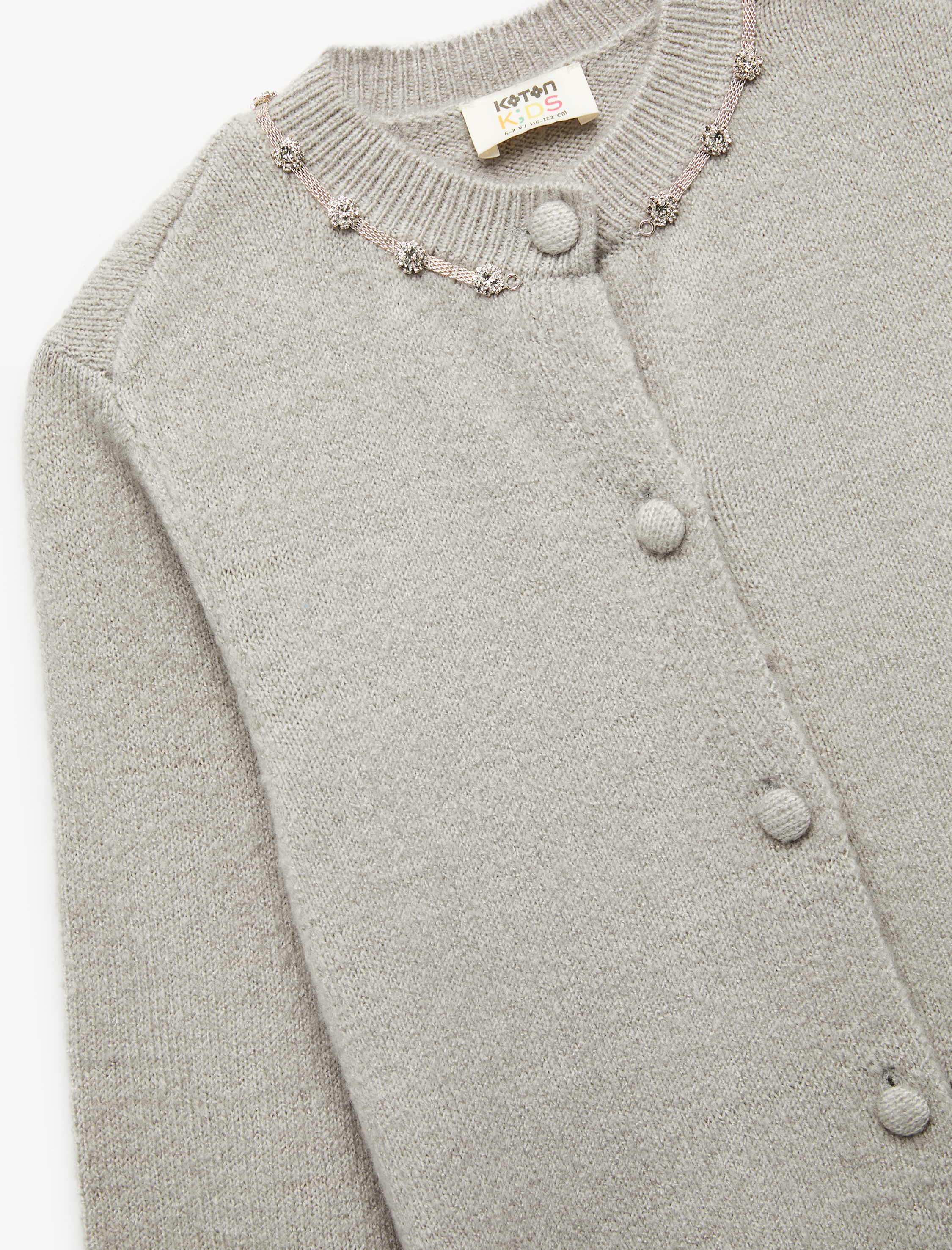  Kız Çocuk Uzun Kollu Düğme Detaylı Bisiklet Yaka Triko Hırka