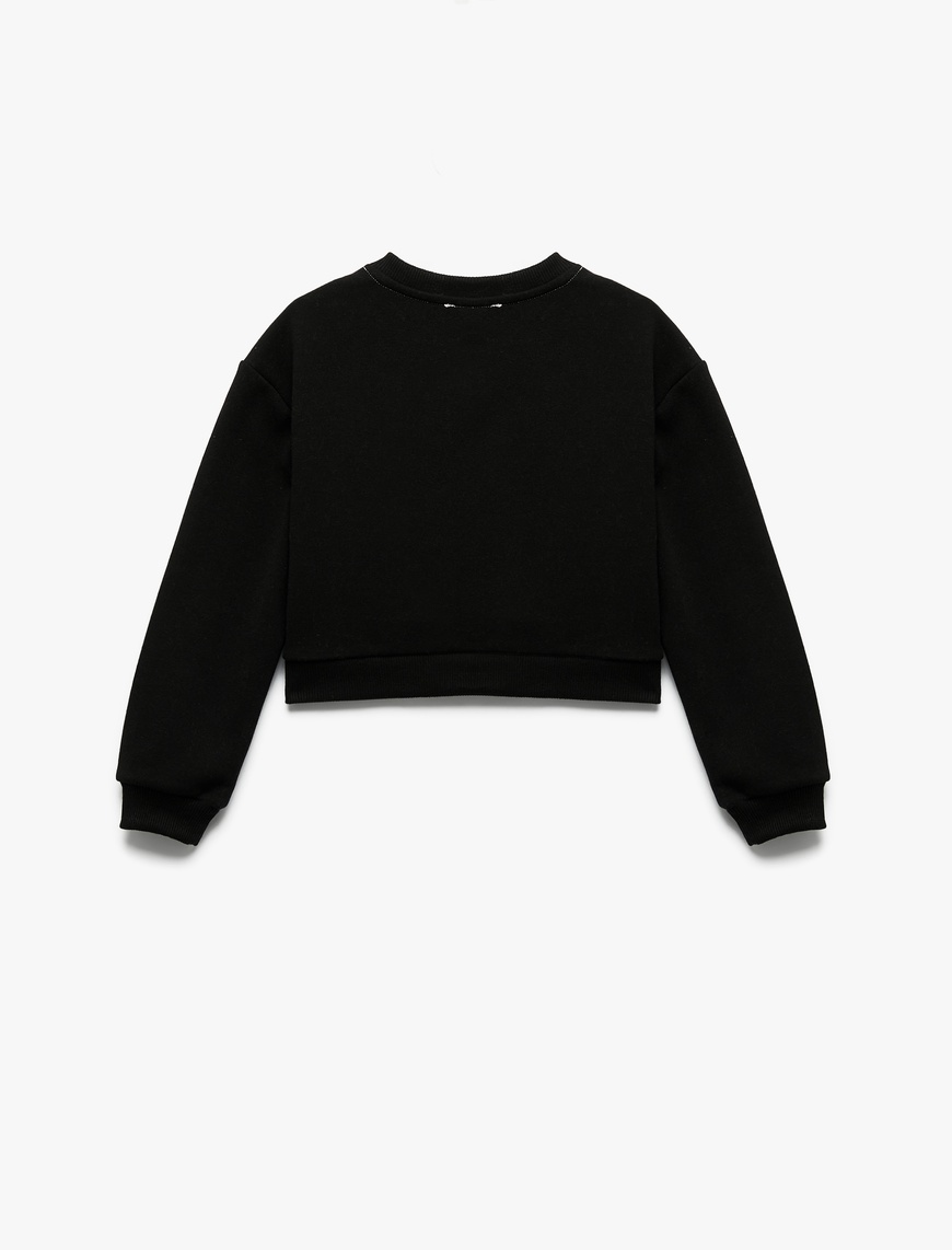 Kız Çocuk Şardonlu Uzun Kollu Bisiklet Yaka Taş Detaylı Sweatshirt