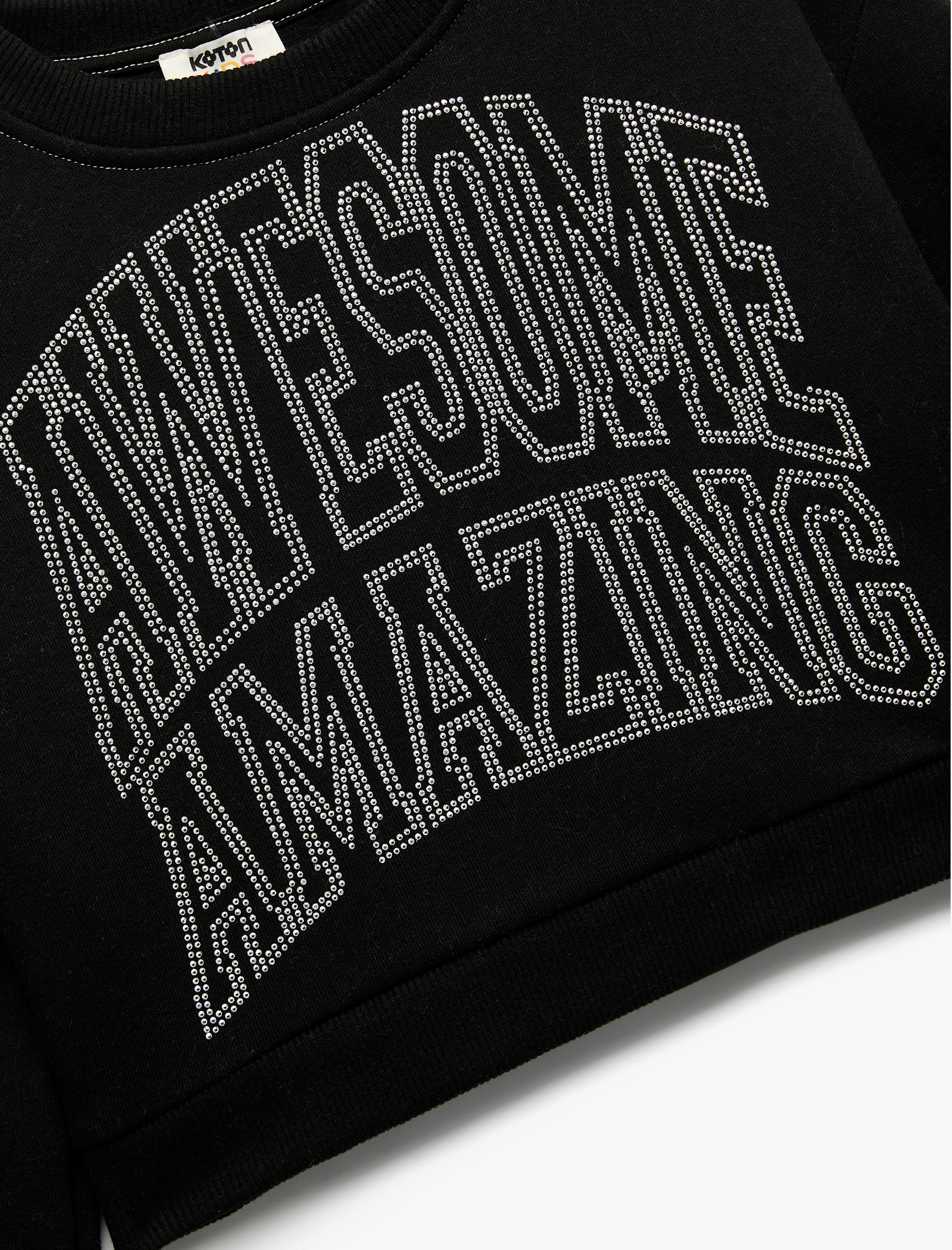  Kız Çocuk Şardonlu Uzun Kollu Bisiklet Yaka Taş Detaylı Sweatshirt