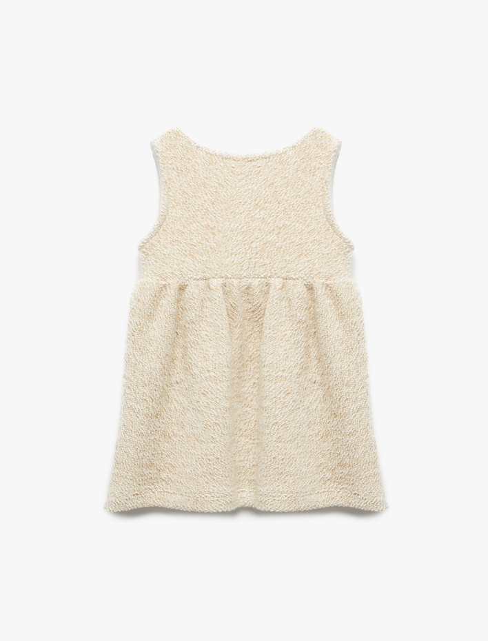 Kız Bebek Düğmeli Cep Detaylı Bisiklet Yaka Kolsuz Jile Elbise