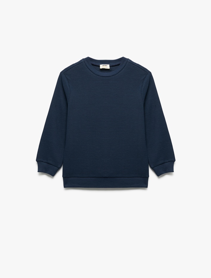 Erkek Çocuk Pamuklu Uzun Kollu Bisiklet Yaka Basic Okul Sweatshirt