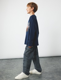 Pamuklu Cep Detaylı Loose Fit Kargo Cepli Denim Pantolon