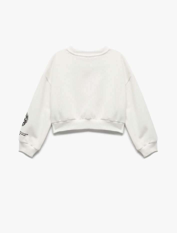 Kız Çocuk Şardonlu Uzun Kollu Bisiklet Yaka Baskılı Sweatshirt