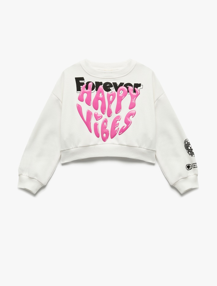 Kız Çocuk Şardonlu Uzun Kollu Bisiklet Yaka Baskılı Sweatshirt