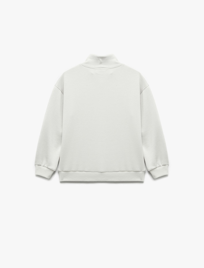 Erkek Çocuk Yarım Fermuarlı Kanguru Cepli Uzun Kollu Dik Yaka Oversize Sweatshirt