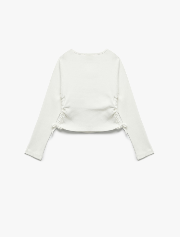 Kız Çocuk Pamuklu Uzun Kollu Bisiklet Yaka Kaşkorse Crop Tişört