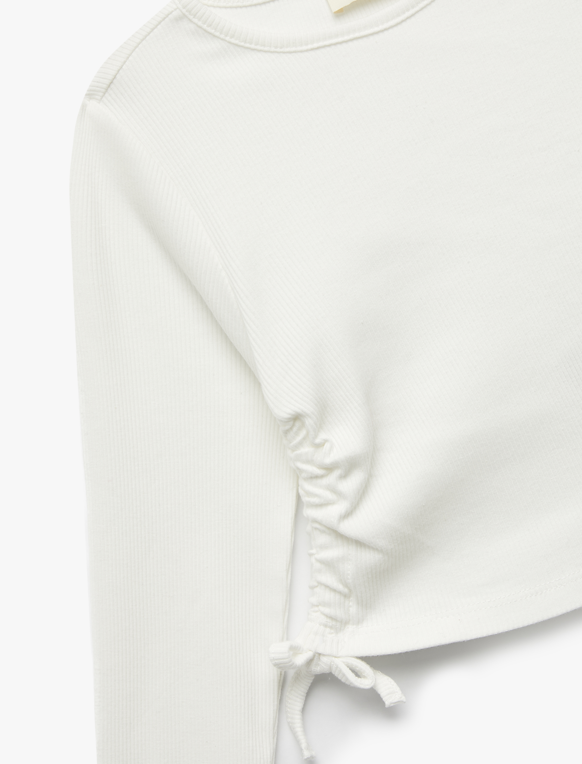  Kız Çocuk Pamuklu Uzun Kollu Bisiklet Yaka Kaşkorse Crop Tişört