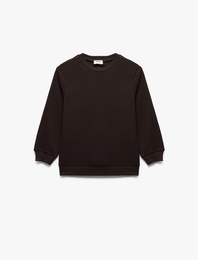 Pamuklu Uzun Kollu Bisiklet Yaka Basic Okul Sweatshirt